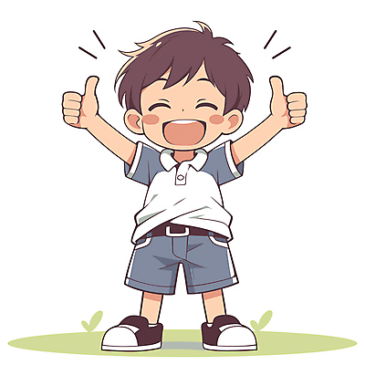 전신 남자 어린이 일러스트 팔벌리기 한명 서기 미소 웃음 소년 손들기 기쁨 최고 따봉 긍정적 소년한명만 일러캐릭터 AI파일 캐릭터 1 감정 모션 표정 사람 남자한명만 소년만 파일형식 벡터
