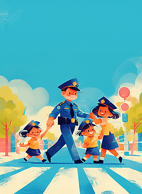 JPG 여자 남자 어린이 일러스트 청소년 안내 웃음 소녀 여러명 성인 달리기 걷기 손잡기 도움 표지판 횡단보도 경찰 보호 교통안전 경찰복 경찰모자 손뻗기 길건너기 국내일러스트 AI일러스트 AI콘텐츠 직업 모자_잡화 다수 컨셉 유니폼 모션 알림판 표정 안전 사람 보행로 건너기 파일형식