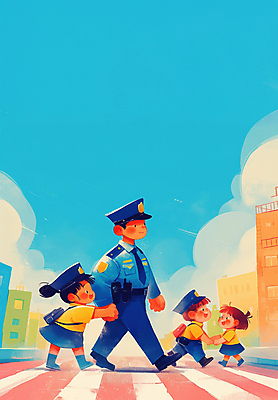 JPG 구름 여자 남자 어린이 일러스트 안내 미소 웃음 소녀 소년 여러명 성인 건물 마주보기 걷기 손잡기 도시 도움 횡단보도 경찰 보호 교통안전 경찰복 경찰모자 손뻗기 길건너기 국내일러스트 AI일러스트 AI콘텐츠 자연요소 직업 모자_잡화 건축물 다수 컨셉 유니폼 모션 표정 안전 사람 보행로 건너기 파일형식