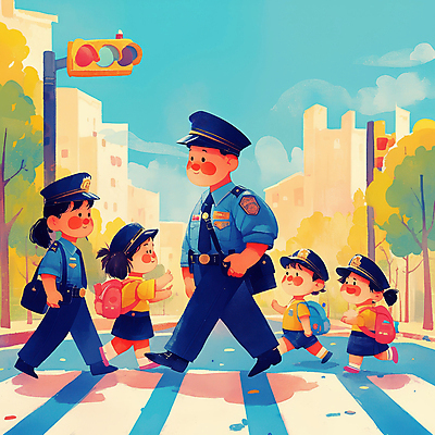 JPG 여자 남자 어린이 가방 일러스트 안내 미소 소녀 소년 여러명 성인 건물 달리기 손들기 걷기 도시 도움 횡단보도 경찰 보호 신호등 교통안전 경찰복 매기 경찰모자 손뻗기 길건너기 국내일러스트 AI일러스트 AI콘텐츠 직업 모자_잡화 건축물 잡화 다수 컨셉 유니폼 모션 표정 안전 사람 보행로 건너기 파일형식