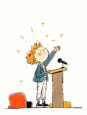 JPG 남자 어린이 일러스트 한명 서기 미소 소년 손들기 무대 자신감 발표 강의 마이크 고개들기 단상 소년한명만 국내일러스트 AI일러스트 AI콘텐츠 1 감정 음향기기 모션 표정 사람 남자한명만 소년만 파일형식