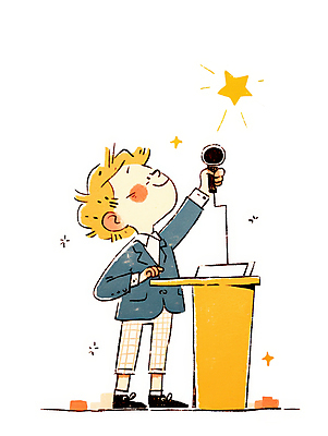 JPG 남자 별 어린이 일러스트 한명 서기 미소 소년 무대 잡기 자신감 발표 강의 마이크 고개들기 단상 손뻗기 소년한명만 국내일러스트 AI일러스트 AI콘텐츠 자연요소 1 감정 음향기기 모션 표정 사람 남자한명만 소년만 파일형식