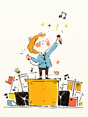 JPG 남자 별 어린이 음향기기 음표 일러스트 한명 들기 소년 무대 잡기 자신감 발표 강의 마이크 단상 손뻗기 소년한명만 국내일러스트 AI일러스트 AI콘텐츠 자연요소 1 기호 감정 음악 모션 사람 전자제품 남자한명만 소년만 파일형식