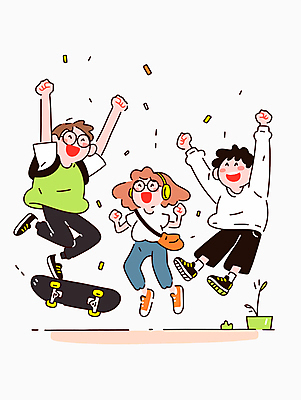 전신 학생 여자 남자 행복 일러스트 청소년 책가방 웃음 캐주얼 세명 친구 청춘 야외활동 점프 헤드폰 만세 스케이트보드 활기 십대만 안경낌 국내일러스트 AI파일 옷 감정 안경 음향기기 컨셉 가방 관계 모션 표정 사람 보드_스포츠 파일형식 벡터