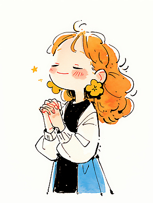 JPG 여자 어린이 일러스트 한명 서기 미소 소녀 눈감음 귀걸이 올려보기 기도 손모으기 소녀한명만 국내일러스트 AI일러스트 AI콘텐츠 1 장신구 모션 표정 사람 손짓 여자한명만 소녀만 파일형식