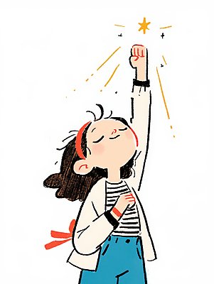 JPG 여자 어린이 일러스트 한명 서기 미소 소녀 빛 눈감음 주먹 올려보기 기도 손뻗기 소녀한명만 국내일러스트 AI일러스트 AI콘텐츠 1 모션 표정 사람 여자한명만 소녀만 파일형식