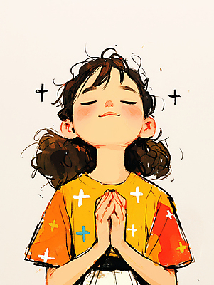 JPG 여자 어린이 일러스트 한명 미소 소녀 눈감음 올려보기 기도 손모으기 연분홍색 소녀한명만 국내일러스트 AI일러스트 AI콘텐츠 1 분홍색 모션 표정 사람 손짓 여자한명만 소녀만 파일형식