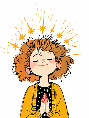 JPG 여자 어린이 일러스트 한명 미소 소녀 빛 눈감음 올려보기 기도 손모으기 소녀한명만 국내일러스트 AI일러스트 AI콘텐츠 1 모션 표정 사람 손짓 여자한명만 소녀만 파일형식