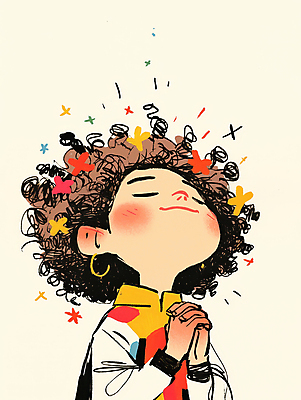 JPG 여자 어린이 일러스트 한명 미소 소녀 눈감음 올려보기 기도 손모으기 베이지색 소녀한명만 국내일러스트 AI일러스트 AI콘텐츠 1 컬러 모션 표정 사람 손짓 여자한명만 소녀만 파일형식