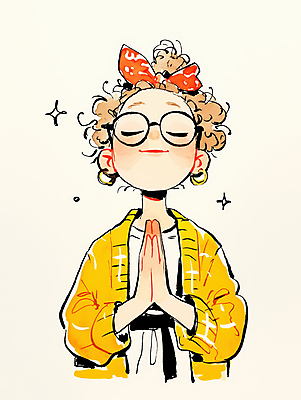 JPG 여자 리본 어린이 일러스트 한명 소녀 눈감음 귀걸이 올려보기 기도 손모으기 소녀한명만 안경낌 국내일러스트 AI일러스트 AI콘텐츠 1 안경 장신구 모션 사람 손짓 여자한명만 소녀만 파일형식