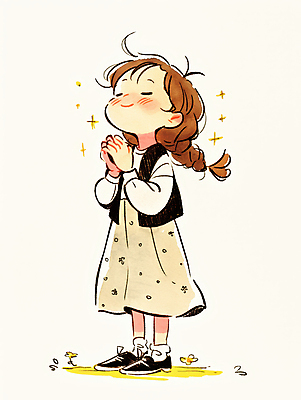 JPG 여자 어린이 일러스트 땋은머리 한명 서기 미소 소녀 눈감음 올려보기 기도 개나리 손모으기 소녀한명만 국내일러스트 AI일러스트 AI콘텐츠 1 헤어스타일 꽃 모션 표정 사람 손짓 여자한명만 소녀만 파일형식