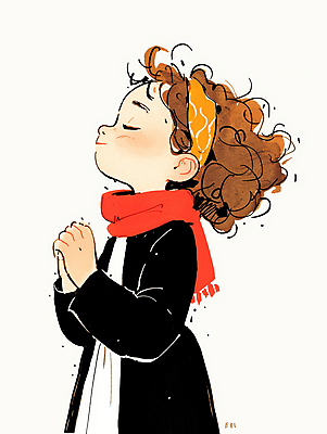 JPG 여자 어린이 일러스트 한명 미소 소녀 눈감음 목도리 올려보기 기도 머리띠 손모으기 소녀한명만 국내일러스트 AI일러스트 AI콘텐츠 1 잡화 장신구 모션 표정 사람 손짓 여자한명만 소녀만 파일형식