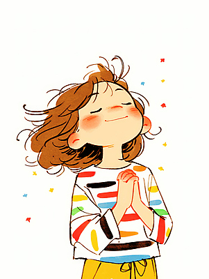 JPG 여자 어린이 일러스트 한명 미소 소녀 컬러풀 눈감음 올려보기 기도 손모으기 소녀한명만 국내일러스트 AI일러스트 AI콘텐츠 1 컬러 모션 표정 사람 손짓 여자한명만 소녀만 파일형식