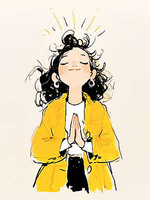 JPG 여자 어린이 일러스트 한명 미소 소녀 눈감음 귀걸이 올려보기 기도 손모으기 연분홍색 소녀한명만 국내일러스트 AI일러스트 AI콘텐츠 1 분홍색 장신구 모션 표정 사람 손짓 여자한명만 소녀만 파일형식