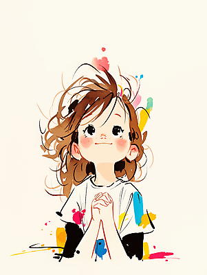 JPG 여자 어린이 일러스트 한명 소녀 컬러풀 올려보기 기도 손모으기 소녀한명만 국내일러스트 AI일러스트 AI콘텐츠 1 컬러 모션 사람 손짓 여자한명만 소녀만 파일형식