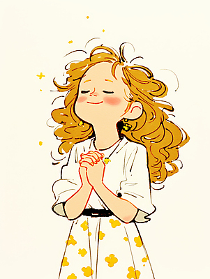 JPG 여자 꽃 어린이 일러스트 한명 미소 소녀 눈감음 올려보기 기도 손모으기 소녀한명만 국내일러스트 AI일러스트 AI콘텐츠 식물 1 모션 표정 사람 손짓 여자한명만 소녀만 파일형식