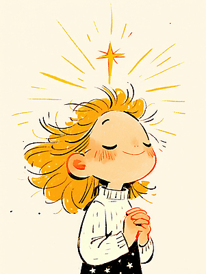 JPG 여자 어린이 일러스트 한명 미소 소녀 빛 눈감음 올려보기 기도 손모으기 소녀한명만 국내일러스트 AI일러스트 AI콘텐츠 1 모션 표정 사람 손짓 여자한명만 소녀만 파일형식