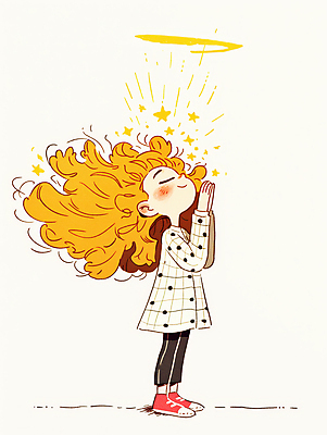 JPG 전신 여자 어린이 일러스트 한명 서기 미소 소녀 빛 눈감음 올려보기 기도 손모으기 소녀한명만 국내일러스트 AI일러스트 AI콘텐츠 1 모션 표정 사람 손짓 여자한명만 소녀만 파일형식