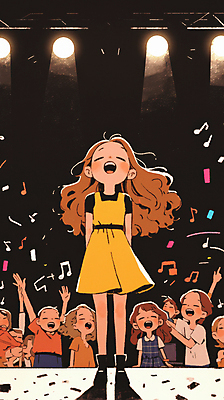 JPG 여자 남자 음표 일러스트 노래 청소년 조명 서기 여러명 눈감음 공연 기쁨 가수 무대 군중 공연장 독창 십대만 국내일러스트 AI일러스트 AI콘텐츠 기호 감정 음악 다수 모션 사람 이벤트 음악가 극장 파일형식