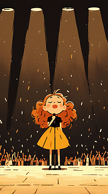 JPG 여자 남자 어린이 일러스트 노래 조명 서기 소녀 여러명 성인 눈감음 공연 가수 무대 군중 공연장 마이크 스포트라이트 국내일러스트 AI일러스트 AI콘텐츠 음악 음향기기 다수 모션 사람 이벤트 음악가 극장 파일형식