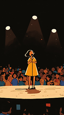 JPG 전신 여자 남자 음악 일러스트 노래 조명 서기 여러명 성인 눈감음 공연 가수 무대 잡기 군중 공연장 마이크 성인만 국내일러스트 AI일러스트 AI콘텐츠 음향기기 다수 모션 문화예술 사람 이벤트 음악가 극장 파일형식