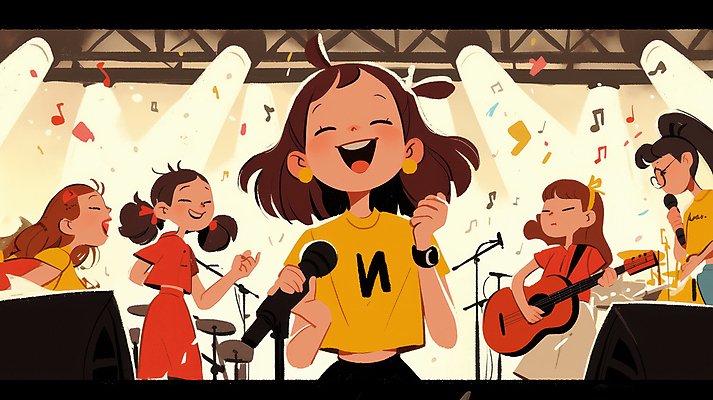 JPG 여자 음향기기 음표 일러스트 노래 청소년 조명 웃음 여러명 눈감음 귀걸이 공연 무대 기타 잡기 머리띠 자신감 밴드 공연장 마이크 활기 십대여자만 국내일러스트 AI일러스트 AI콘텐츠 기호 감정 음악 다수 컨셉 장신구 모션 현악기 표정 사람 이벤트 전자제품 극장 여자만 십대만 파일형식