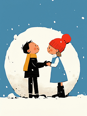 JPG 여자 남자 행복 어린이 겨울 일러스트 털모자 미소 소녀 소년 야외 두명 파란색 친구 마주보기 목도리 눈 추억 즐거움 털장갑 눈뭉치 눈사람만들기 쌓인눈 눈내림 어린이만 국내일러스트 AI일러스트 AI콘텐츠 자연요소 모자_잡화 잡화 계절 감정 컬러 장갑 컨셉 관계 모션 눈사람 날씨 눈_날씨 표정 사람 만들기 파일형식