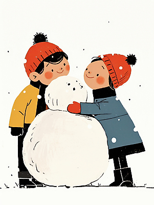 JPG 여자 남자 행복 어린이 겨울 일러스트 눈사람 털모자 서기 미소 소녀 소년 야외 두명 친구 마주보기 눈 추억 즐거움 털장갑 눈사람만들기 쌓인눈 눈내림 어린이만 국내일러스트 AI일러스트 AI콘텐츠 자연요소 모자_잡화 계절 감정 장갑 컨셉 관계 모션 날씨 눈_날씨 표정 사람 만들기 파일형식