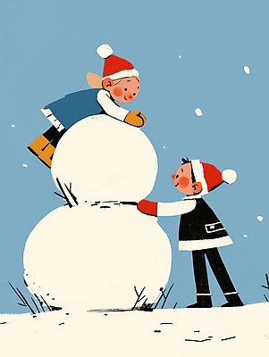 JPG 전신 응시 여자 남자 행복 어린이 겨울 일러스트 눈사람 털모자 미소 소녀 소년 야외 두명 파란색 친구 눈 추억 승차 즐거움 털장갑 눈사람만들기 쌓인눈 눈내림 어린이만 국내일러스트 AI일러스트 AI콘텐츠 자연요소 모자_잡화 시선 계절 감정 컬러 장갑 컨셉 관계 모션 날씨 눈_날씨 표정 사람 만들기 파일형식