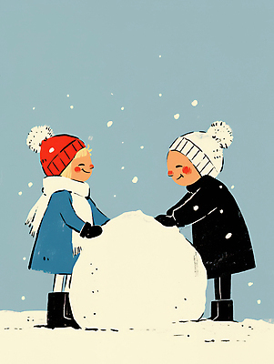 JPG 전신 여자 남자 행복 어린이 겨울 일러스트 털모자 미소 소녀 소년 야외 두명 파란색 친구 마주보기 목도리 눈 추억 즐거움 털장갑 눈뭉치 눈사람만들기 쌓인눈 눈내림 어린이만 국내일러스트 AI일러스트 AI콘텐츠 자연요소 모자_잡화 잡화 계절 감정 컬러 장갑 컨셉 관계 모션 눈사람 날씨 눈_날씨 표정 사람 만들기 파일형식