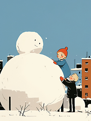 JPG 응시 여자 남자 행복 어린이 겨울 일러스트 눈사람 털모자 미소 소녀 소년 야외 두명 건물 파란색 친구 눈 추억 즐거움 털장갑 눈사람만들기 쌓인눈 눈내림 어린이만 국내일러스트 AI일러스트 AI콘텐츠 자연요소 모자_잡화 건축물 시선 계절 감정 컬러 장갑 컨셉 관계 날씨 눈_날씨 표정 사람 만들기 파일형식