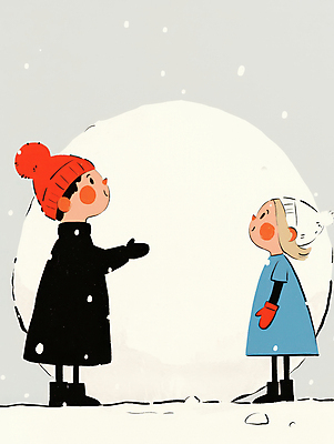 JPG 여자 남자 행복 어린이 겨울 일러스트 털모자 미소 소녀 소년 야외 두명 친구 손들기 올려보기 눈 추억 즐거움 털장갑 눈뭉치 눈사람만들기 쌓인눈 눈내림 어린이만 국내일러스트 AI일러스트 AI콘텐츠 자연요소 모자_잡화 계절 감정 장갑 컨셉 관계 모션 눈사람 날씨 눈_날씨 표정 사람 만들기 파일형식