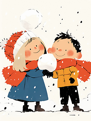 JPG 여자 남자 행복 어린이 겨울 일러스트 털모자 미소 소녀 소년 야외 두명 친구 목도리 눈 잡기 추억 즐거움 털장갑 눈뭉치 눈사람만들기 베이지색 쌓인눈 눈내림 어린이만 국내일러스트 AI일러스트 AI콘텐츠 자연요소 모자_잡화 잡화 계절 감정 컬러 장갑 컨셉 관계 모션 눈사람 날씨 눈_날씨 표정 사람 만들기 파일형식