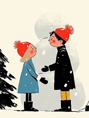 JPG 여자 남자 행복 겨울 일러스트 청소년 눈사람 털모자 미소 야외 두명 친구 마주보기 눈 추억 손내밀기 즐거움 털장갑 눈사람만들기 베이지색 쌓인눈 눈내림 십대만 국내일러스트 AI일러스트 AI콘텐츠 자연요소 모자_잡화 계절 감정 컬러 장갑 컨셉 관계 모션 날씨 눈_날씨 표정 사람 손짓 만들기 파일형식