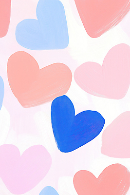 JPG 편집이미지 디자인 예술 분홍색 백그라운드 붓터치 사람없음 파란색 귀여움 물감 하트 질감 파스텔 카피스페이스 미니멀 편집실사 모양 컬러 컨셉 학용품 공백 미술도구 CG 파일형식