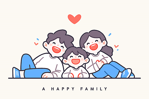 여자 남자 행복 아들 어린이 일러스트 가정 가족 엄마 함께함 사랑 웃음 소년 성인 세명 부모 기댐 화목 자녀 하트 아빠 베이지색 국내일러스트 AI파일 모양 감정 컬러 컨셉 관계 모션 표정 사람 파일형식 벡터