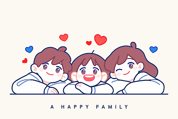 여자 남자 딸 행복 어린이 일러스트 가정 가족 엄마 함께함 사랑 윙크 미소 웃음 소녀 성인 세명 부모 기댐 화목 자녀 하트 아빠 베이지색 국내일러스트 AI파일 모양 감정 컬러 컨셉 관계 모션 표정 사람 파일형식 벡터