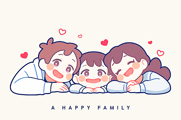 여자 남자 행복 아들 어린이 엎드리기 일러스트 가정 가족 엄마 함께함 사랑 웃음 소년 성인 세명 부모 기댐 화목 자녀 하트 아빠 베이지색 국내일러스트 AI파일 모양 감정 컬러 컨셉 관계 모션 표정 사람 파일형식 벡터