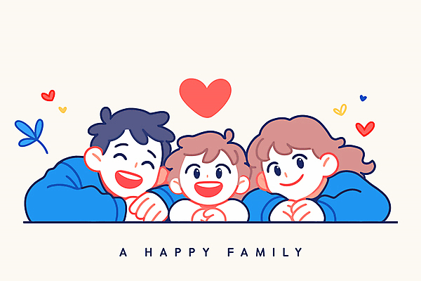 여자 남자 행복 아들 어린이 일러스트 가정 가족 엄마 함께함 사랑 미소 웃음 소년 성인 세명 부모 기댐 화목 자녀 하트 아빠 베이지색 국내일러스트 AI파일 모양 감정 컬러 컨셉 관계 모션 표정 사람 파일형식 벡터
