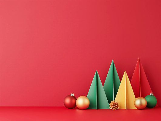 JPG 편집이미지 종이 크리스마스장식 크리스마스 사람없음 장식 빨간색 크리스마스트리 페이퍼아트 디지털합성 솔방울 오너먼트 카피스페이스 편집소스 편집실사 AI포토 AI콘텐츠 기념일 컬러 공백 CG 파일형식