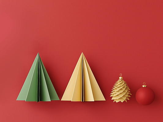 JPG 편집이미지 종이 크리스마스장식 크리스마스 사람없음 장식 빨간색 크리스마스트리 페이퍼아트 디지털합성 솔방울 오너먼트 카피스페이스 편집소스 편집실사 AI포토 AI콘텐츠 기념일 컬러 공백 CG 파일형식