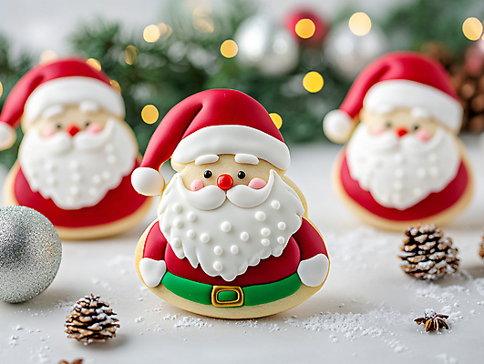 JPG 편집이미지 크리스마스 취미 사람없음 산타클로스 쿠키 제과 디지털합성 보케 홈베이킹 솔방울 슈가파우더 오너먼트 편집실사 AI포토 AI콘텐츠 기념일 크리스마스장식 디저트 제과제빵 CG 제빵 파일형식