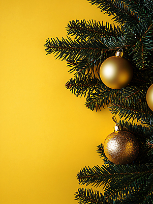 JPG 편집이미지 크리스마스 사람없음 장식 노란색 디지털합성 솔잎 오너먼트 편집실사 AI포토 AI콘텐츠 기념일 컬러 잎 크리스마스장식 CG 파일형식