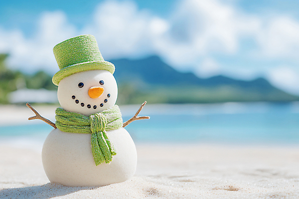 JPG 편집이미지 크리스마스 눈사람 해변 사람없음 여름 모래사장 모형 디지털합성 편집실사 AI포토 AI콘텐츠 계절 기념일 바다 CG 파일형식