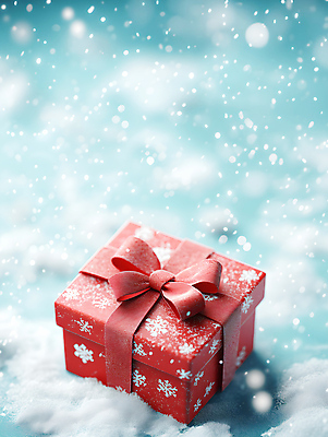 JPG 편집이미지 행복 겨울 눈꽃 사람없음 빨간색 선물상자 기쁨 눈내림 편집실사 AI컴퓨터그래픽 AI콘텐츠 계절 감정 컬러 눈_날씨 선물 상자 CG 파일형식