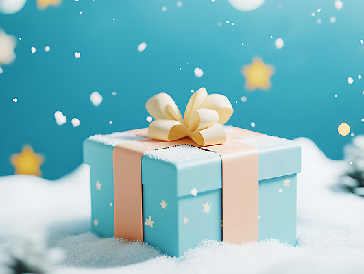 JPG 편집이미지 행복 별 리본 겨울 사람없음 선물상자 기쁨 눈 눈내림 편집실사 AI컴퓨터그래픽 AI콘텐츠 자연요소 계절 감정 날씨 눈_날씨 선물 상자 CG 파일형식