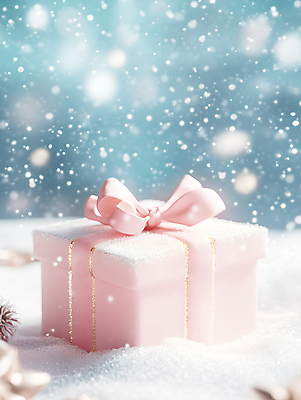 JPG 편집이미지 행복 리본 분홍색 겨울 사람없음 선물상자 기쁨 눈 눈내림 편집실사 AI컴퓨터그래픽 AI콘텐츠 자연요소 계절 감정 컬러 날씨 눈_날씨 선물 상자 CG 파일형식