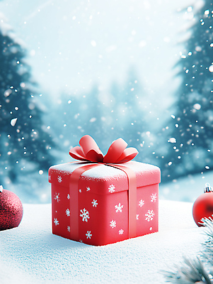 JPG 편집이미지 행복 리본 겨울 눈꽃 사람없음 빨간색 선물상자 기쁨 눈내림 오너먼트 편집실사 AI컴퓨터그래픽 AI콘텐츠 계절 감정 컬러 크리스마스장식 눈_날씨 선물 상자 CG 파일형식