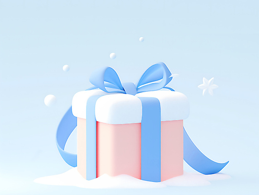 JPG 편집이미지 행복 리본 분홍색 겨울 눈꽃 사람없음 파란색 선물상자 기쁨 편집실사 AI컴퓨터그래픽 AI콘텐츠 계절 감정 컬러 눈_날씨 선물 상자 CG 파일형식