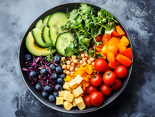 JPG 편집이미지 방울토마토 오이 파프리카 건강 사람없음 신선 블루베리 아보카도 건강식 병아리콩 슈퍼푸드 편집실사 AI포토 AI콘텐츠 음식 토마토 채소 과일 콩 CG 건강식품 파일형식